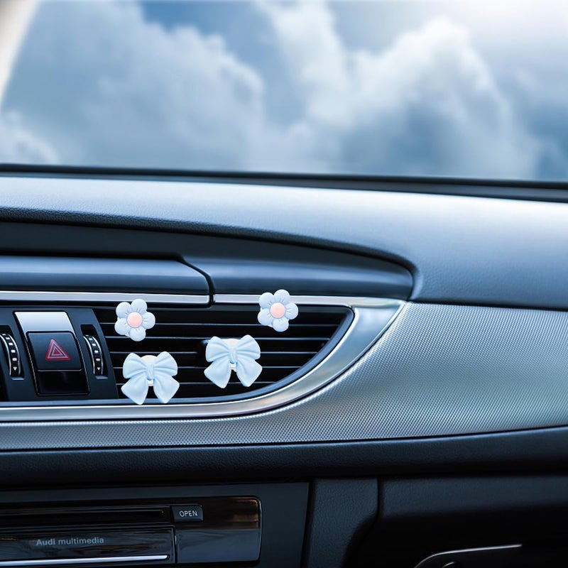 FALVFUN 8PCS Car Air Vent Clips, Cute Bow & Sunflower Vehicle Vent Decorations Charm, Aesthetic Automotive Interior Outlet Ornament Accessories, Universal for SUV Sedan Truck (Blue) - Image 4